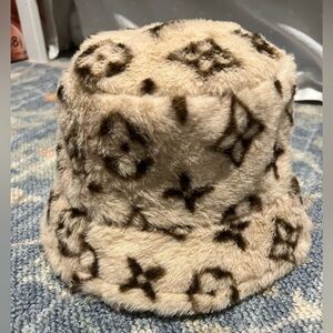 Faux Fur Bucket Hat with Logo Monogram